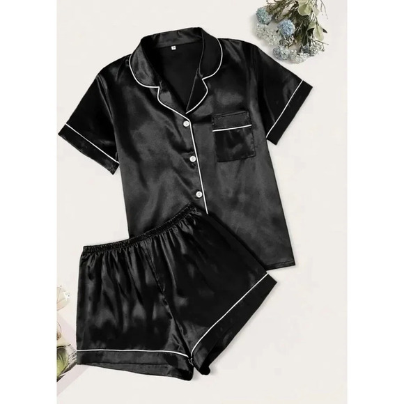 Black Satin Pajama Set - Size 12 - Picture 1 of 7